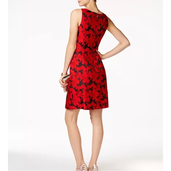 Tommy Hilfiger Floral Jacquard Dress Size 2 A Line Sleeveless Red and Black - Picture 3 of 11